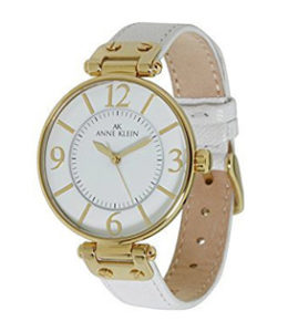 White Watches for Women of Anne Klein Women's 109168WTWT Gold-Tone and White Leather Strap Watch