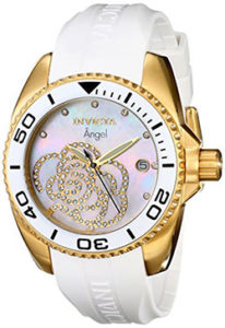 White Watches for Women of Invicta Women's 0488 Angel Gold-Tone Watch with White Polyurethane Band