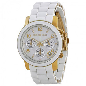 White Watches for Women of Michael Kors MK5145 Women's Two Tone Stainless Steel Quartz Chronograph White Dial Watch