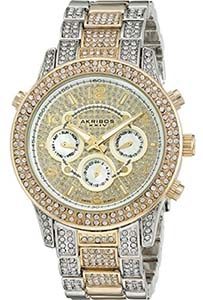 Akribos XXIV Women's AK776TTG Multifunction Swiss Quartz Movement Crystal Encrusted Watch with Yellow Gold Dial and Two Tone Bracelet