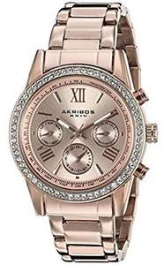 Akribos XXIV Women's AK872RG Round Rose Gold Ion-Plated Crystal Accent Watch
